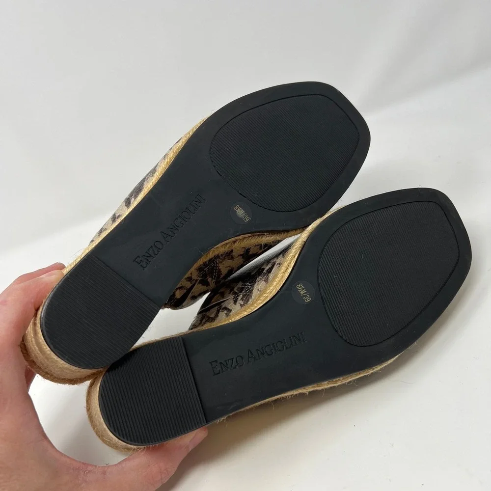 Enzo Angiolini Womens‎ 8.5 Espadrille Wedge Mules Snake Print Slip-On Sandals